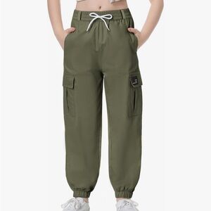 Army Green Elastic Tie Front Cargo Pants